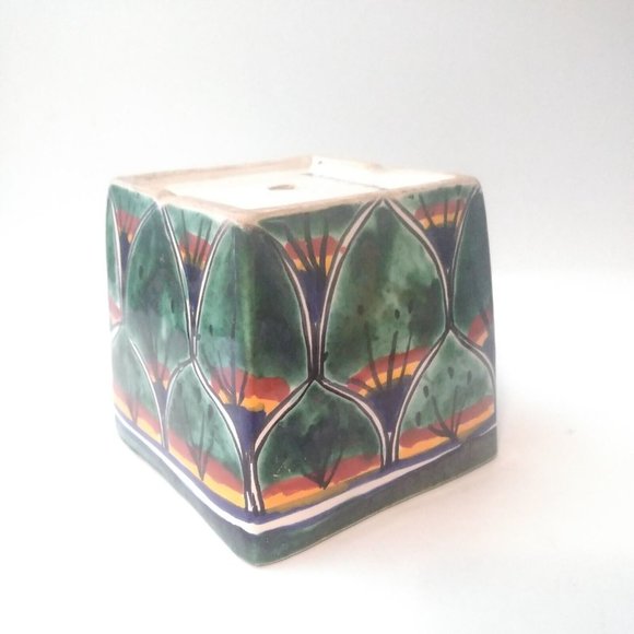 4"Tall Square Planter Hand Painted Ceramic Flower/Succulent/Herbs Pot Drain Hole - Picture 5 of 8